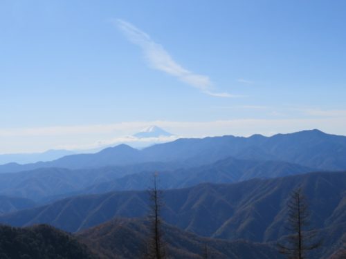雲取山山頂から富士山を眺める