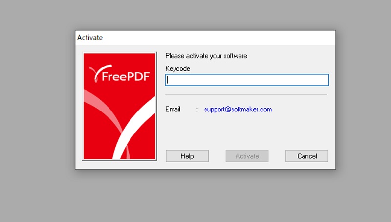 freepdfのキーコード入力画面